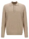 Zanone Cashmere Blend Long Sleeve Polo Shirt With Classic Collar In Neutral
