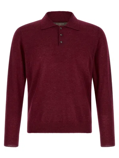 Zanone Cashmere Knit Polo Shirt In Burgundy