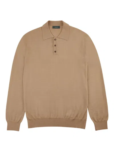 Zanone Cashmere Silk Polo Shirt In Brown