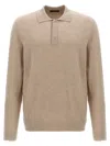 Zanone Cashmere Blend Long Sleeve Polo Shirt With Classic Collar In Beige