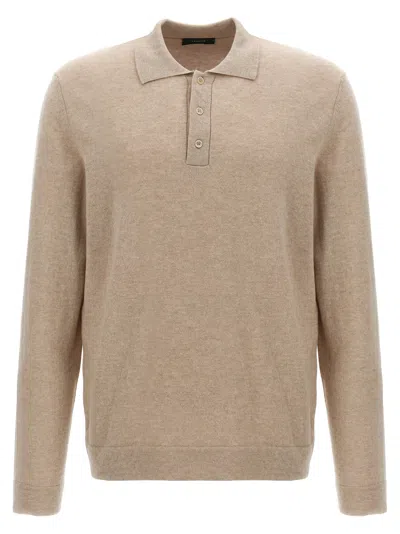 Zanone Cashmere Blend Long Sleeve Polo Shirt With Classic Collar In Neutral