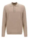 Zanone Cashmere Blend Long Sleeve Polo Shirt With Classic Collar In Beige