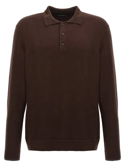 Zanone Cashmere And Virgin Wool Polo Shirt With Classic Collar In Brown