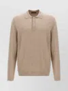 Zanone Cashmere Blend Long Sleeve Polo Shirt With Classic Collar In Neutral