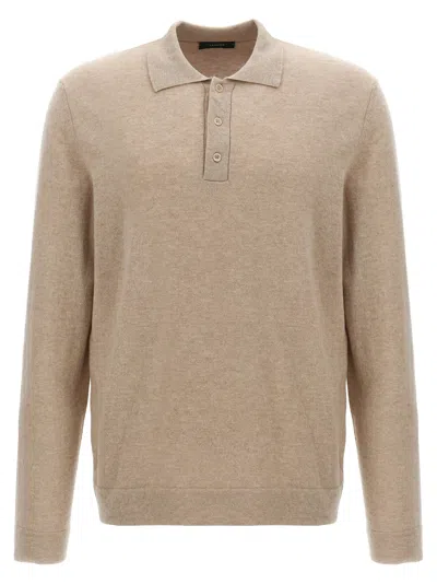 Zanone Cashmere-wool Knit Polo Shirt In Beige