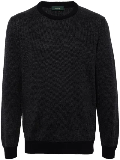 Zanone Chevron-knit Sweater In Blau