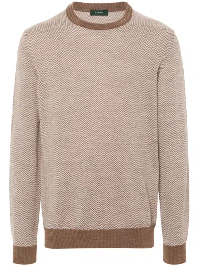 Zanone Chevron-knit Sweater In Braun