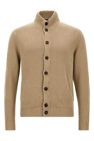 Zanone Pocketed Collar Cuffs Hem Cardigan In Brown