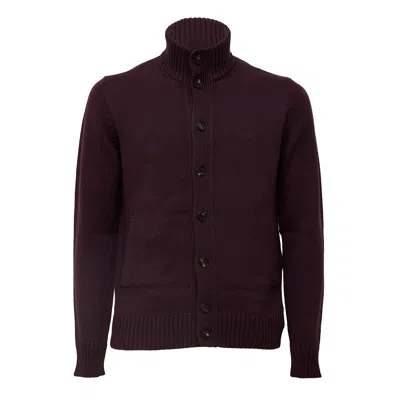 Zanone Chioto Slim Fit Cardigan With High Stand Collar In Burgundy