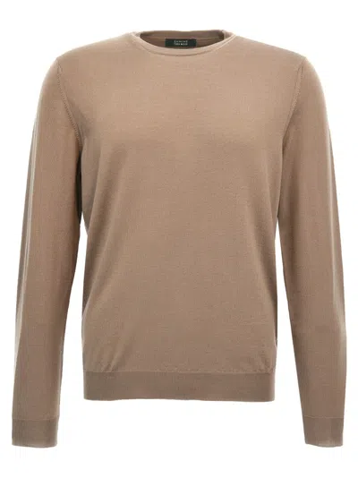 Zanone Classic Crew Neck Wool Sweater In Brown
