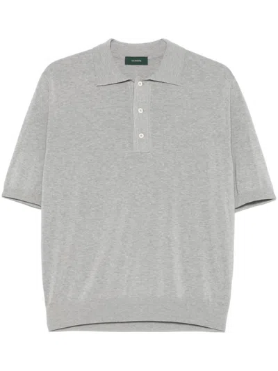 Zanone Classic Grey Cotton T-shirt With Buttoned Placket In White