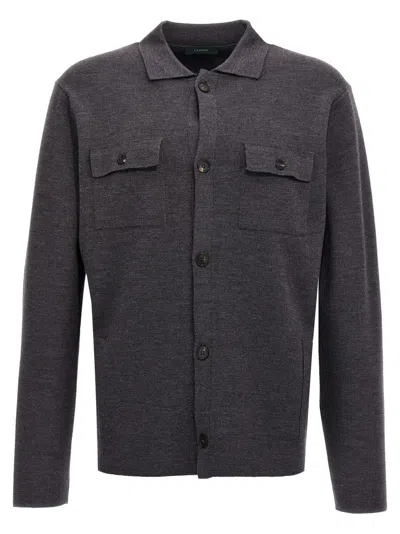 ZANONE ZANONE CLASSIC GREY WOOL CARDIGAN WITH BUTTON CLOSURE