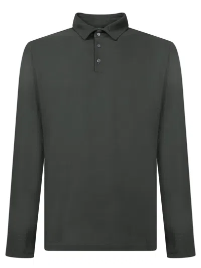 Zanone Classic Long-sleeve Polo Shirt In Green Cotton