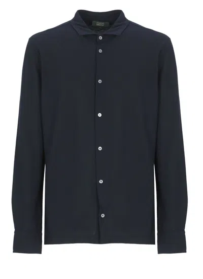 Zanone Classic Long-sleeved Blue Cotton Shirt In Multi