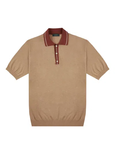 Zanone Contrast-collar Polo Shirt In Brown
