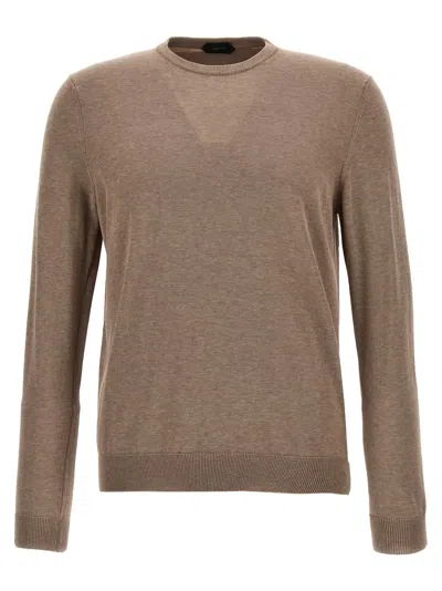 Zanone Cotton Crepe Sweater In Brown