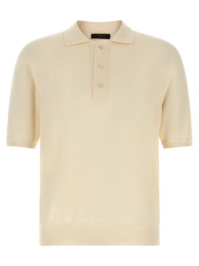 Zanone Cotton Knit Polo Shirt In Cream