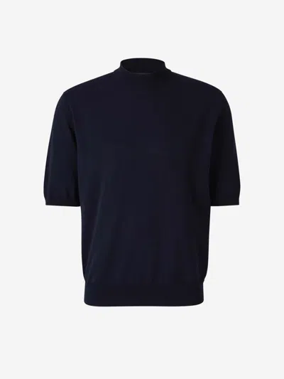 Zanone Cotton Knit T-shirt In Navy Blue