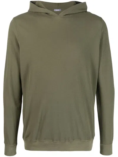 Zanone Cotton Long-sleeved Hoodie In Green