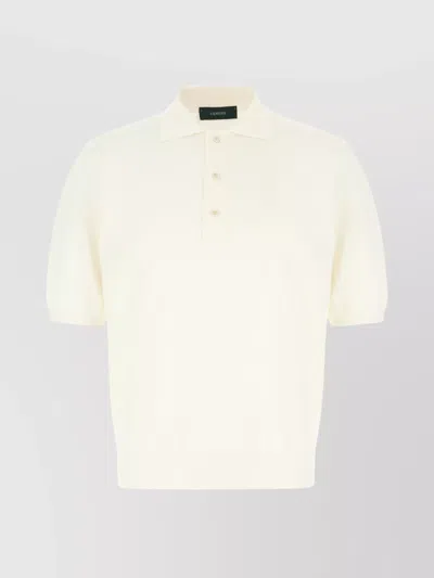 Zanone Cotton Polo Shirt Collar Ribbed Cuffs Hem In White