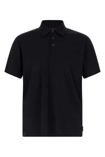 Zanone Silk Cotton Polo Shirt Short Sleeves In Black