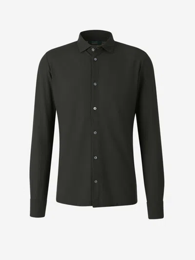 Zanone Cotton Slit Shirt In Military Green