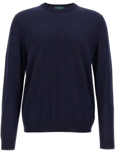 Zanone Crew Neck Sweater In Fine Combed Wool In Black