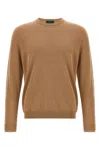 Zanone Crew Neck Cotton Sweater With Ribbed Cuffs In Brown