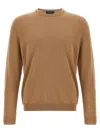Zanone Crew Neck Cotton Sweater With Ribbed Cuffs In Brown
