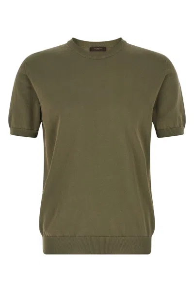 Zanone Crew-neck Cuff Cotton T-shirt In Green