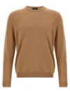 Zanone Crew Neck Cotton Sweater With Ribbed Cuffs In Brown