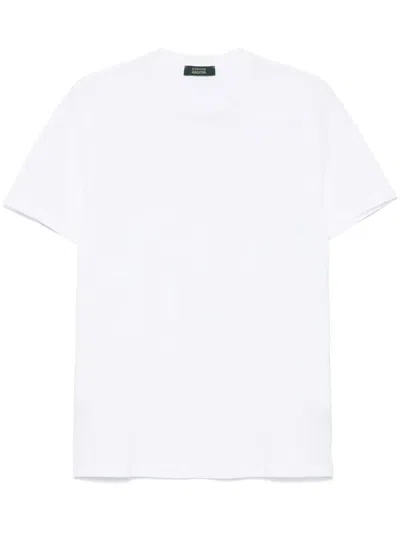 Zanone Fine Cotton Crew Neck Short Sleeve Top In White