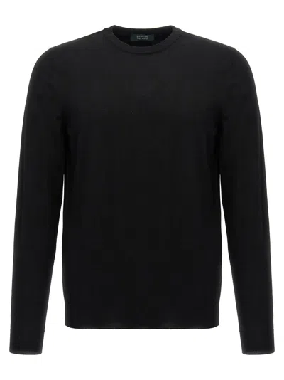 Zanone Crew Neck Black Wool Sweater With Classic Design