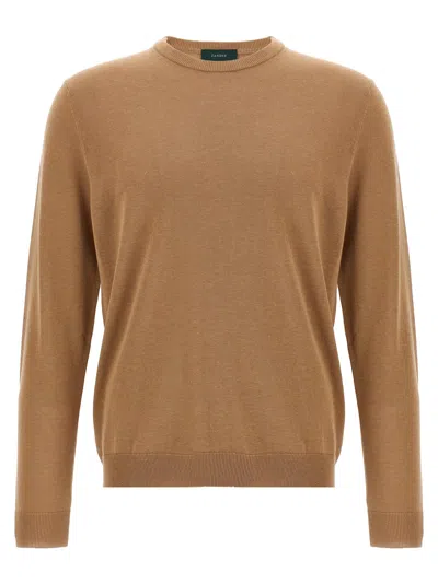 Zanone Crew Neck Cotton Sweater In Brown