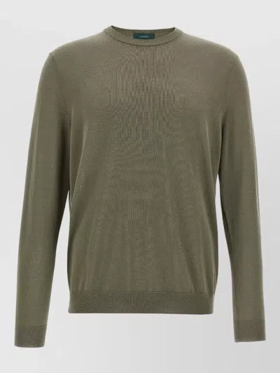Zanone Crew Neck Cotton Sweater Long Sleeves In Green