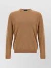 Zanone Crew Neck Cotton Sweater With Ribbed Cuffs In Brown