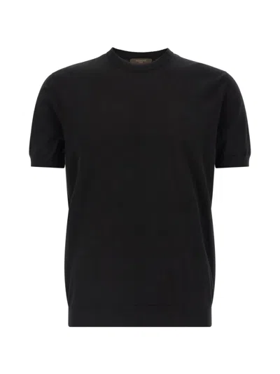 Zanone Crew Neck Cuffed Cotton Sweater In Black
