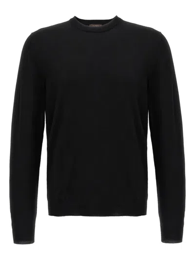 Zanone Crew-neck Cuffed-sleeve Sweater In Black