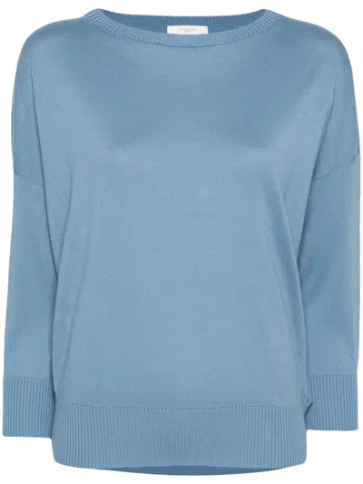 Zanone Crew-neck Fine-knit Jumper In Blue