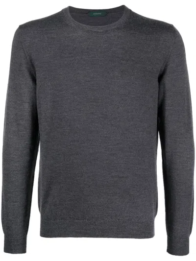 Zanone Crew-neck Fine-knit Jumper In Grey