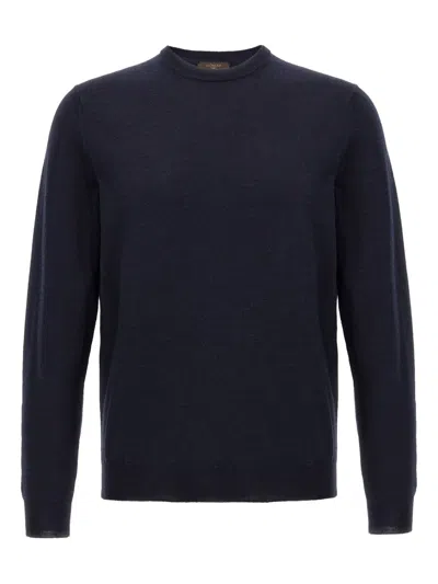 Zanone Timeless Crewneck Sweater With Ribbed Cuffs In Blue