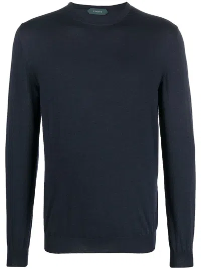 Zanone Crew-neck Long-sleeve Jumper In Blue