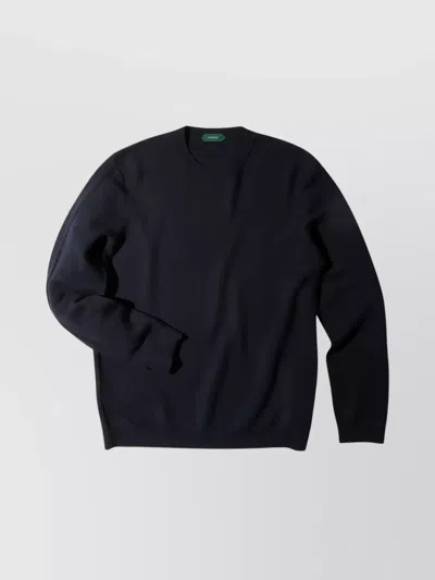 Zanone Crew Neck Long Sleeve Ribbed Cuff Sweater In Blue
