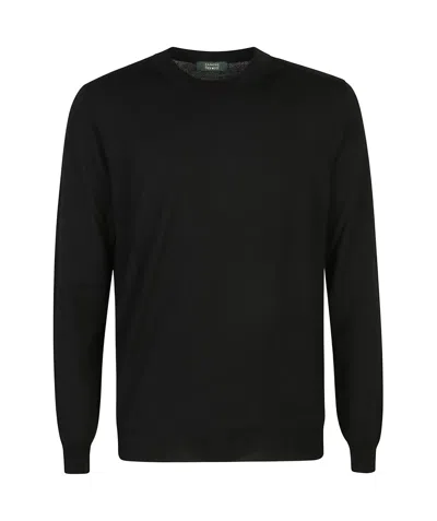 Zanone Crew-neck Long-sleeve Sweater In Black