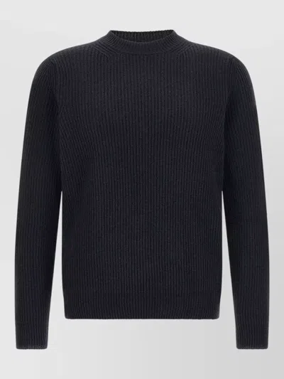Zanone Crew Neck Ribbed Knit Long Sleeve Sweater In Black