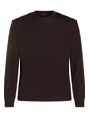 Zanone Long Sleeve Crew Neck Knit Sweater In Brown