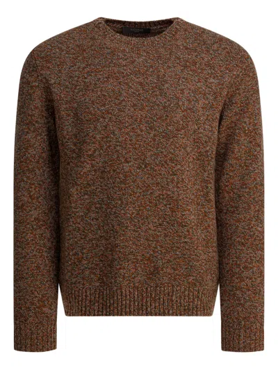 Zanone Olive-orange Melange Wool Sweater With Ribbed Hem And Cuffs In Brown