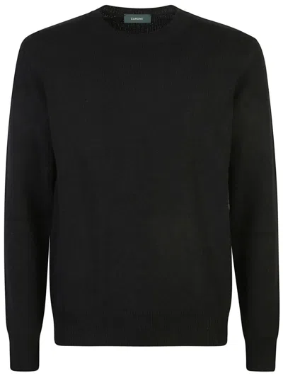 Zanone Ribbed Crewneck Sweater With Long Sleeves In Black