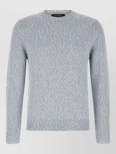 Zanone Crew Neck Textured Knit Long Sleeve Sweater In Blue