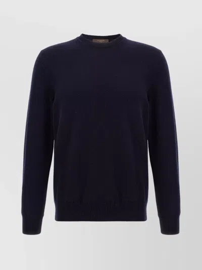 Zanone Crew Neck Wool Sweater With Ribbed Cuffs In Black